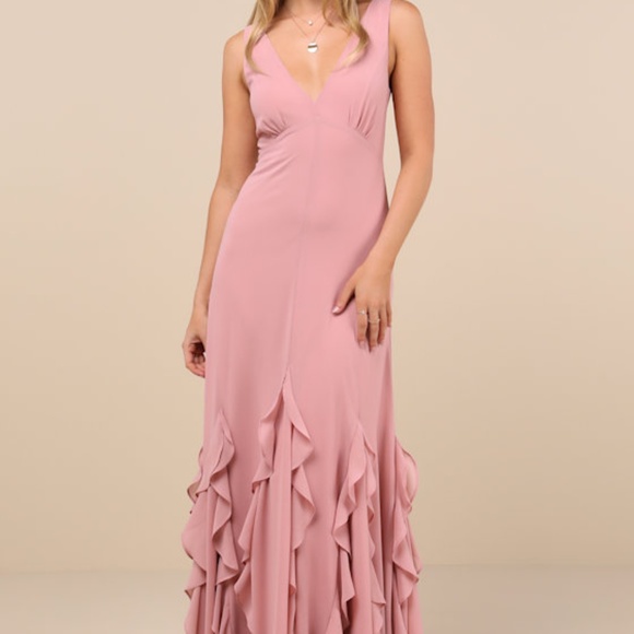 Lulus Alorna Rose Pink Sleeveless Ruffled Maxi Dress - Size M - Picture 1 of 1